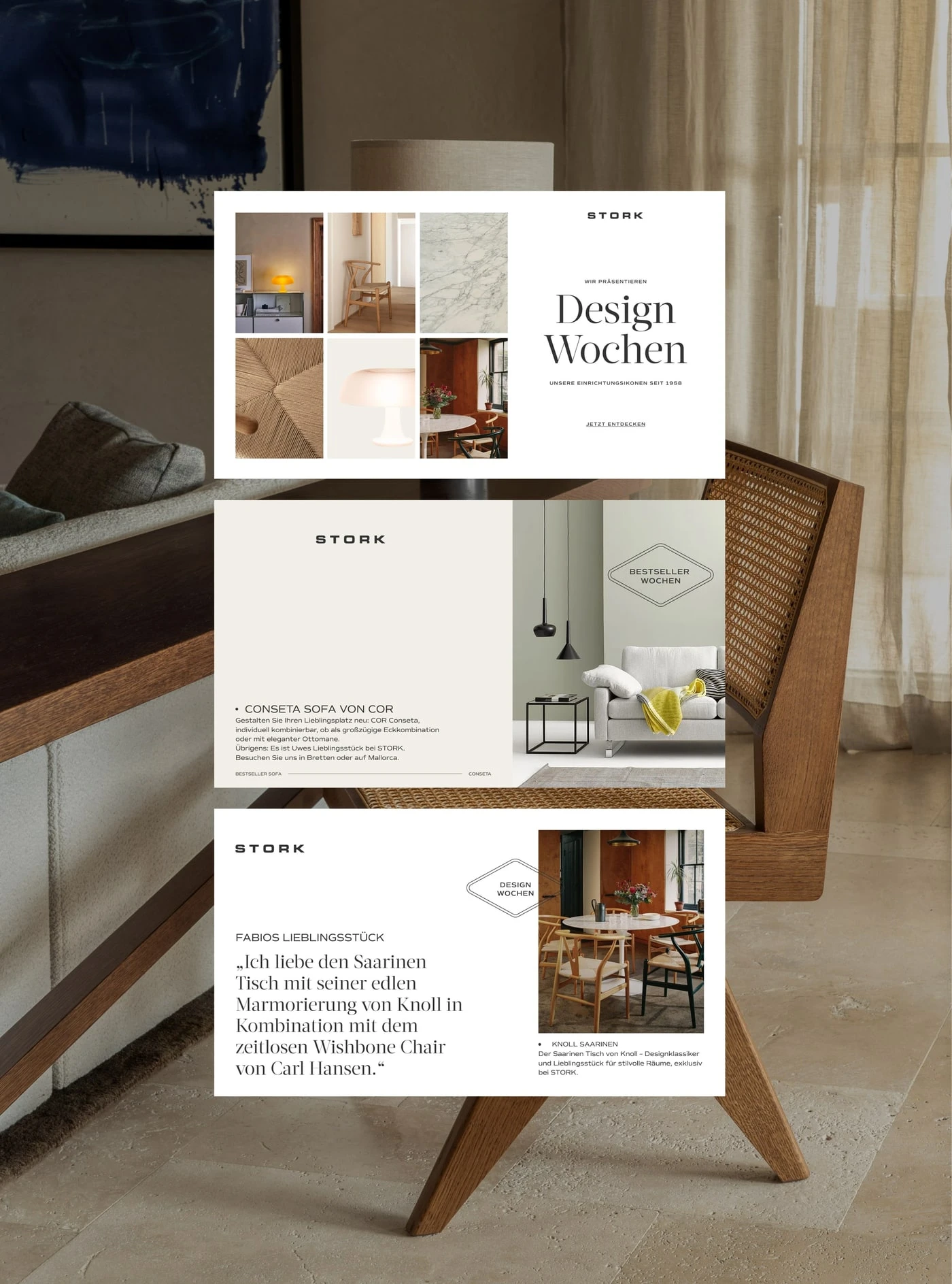 Blog-Layouts „Design Wochen“ auf einem Stuhl
